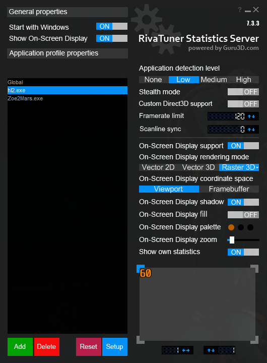 RivaTuner Statistics Server General Properties