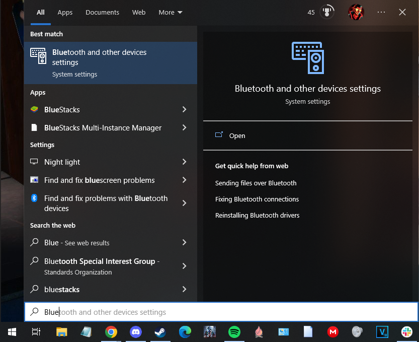 Windows Bluetooth Settings