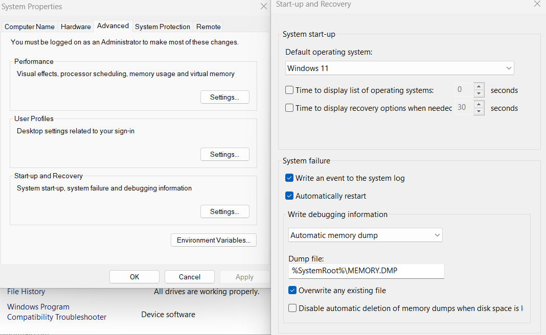 System and Security - Advanced System Settings