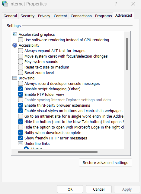 Windows Internet Properties