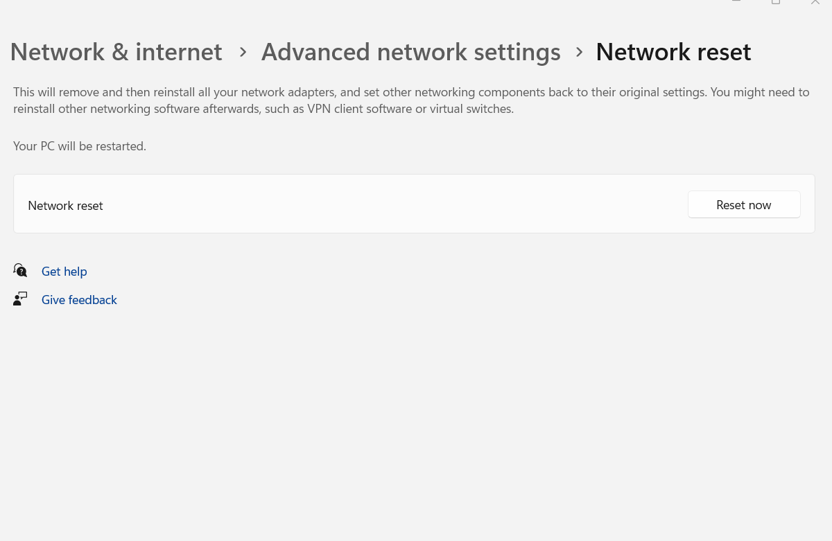 Windows Network Reset