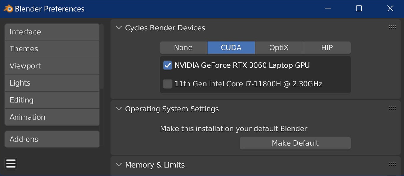 Blender GPU Preferences