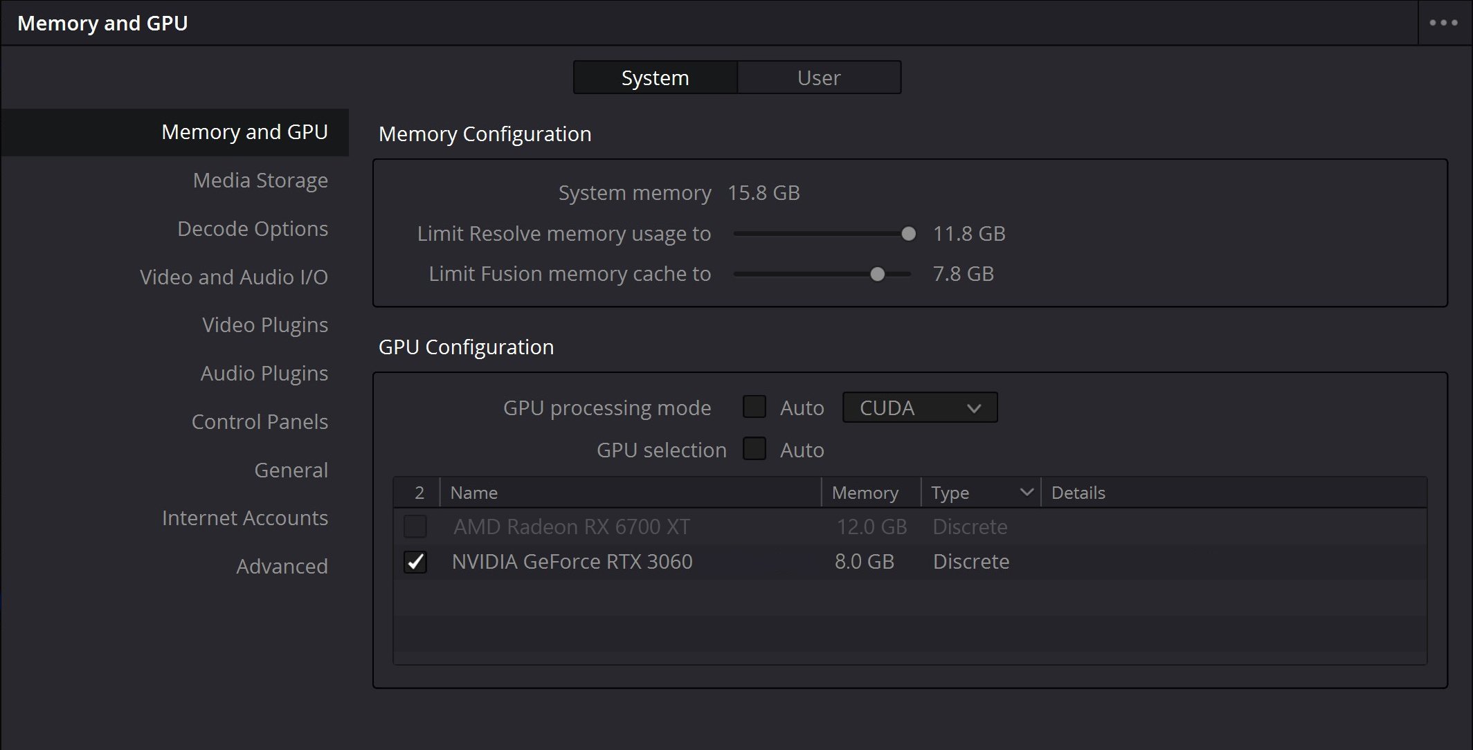 Davinci Resolve GPU Preferences