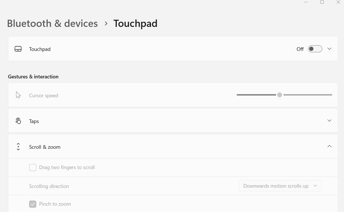 Touchpad settings