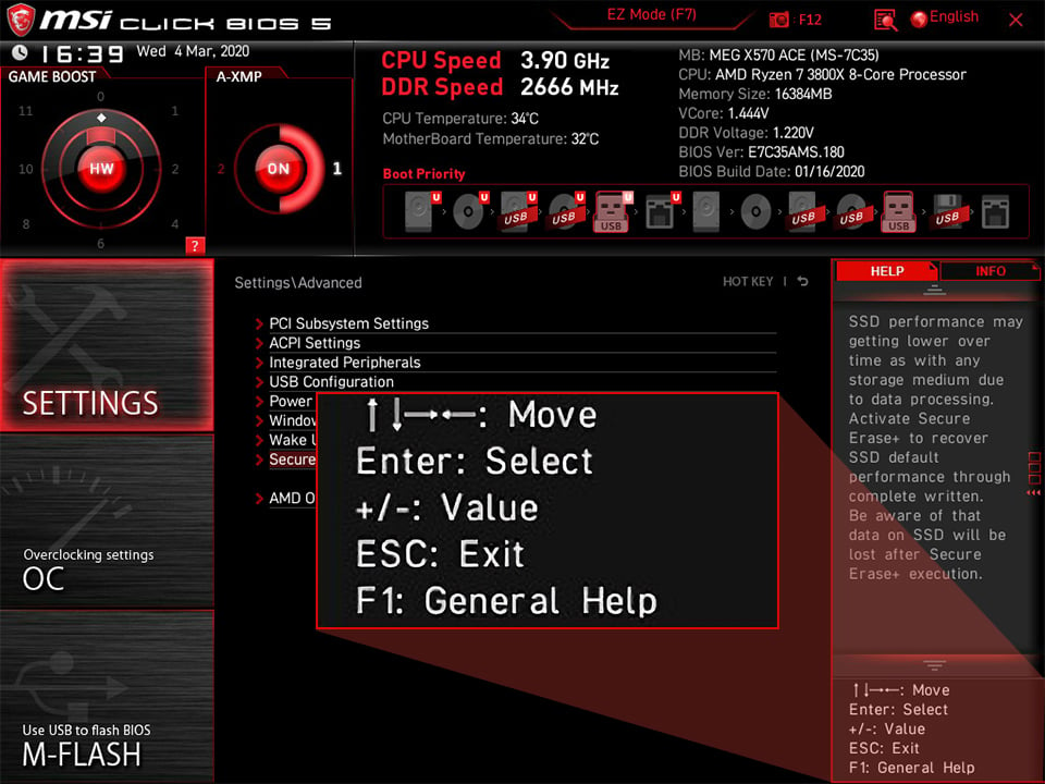 MSI BIOS Keyboard Shortcuts