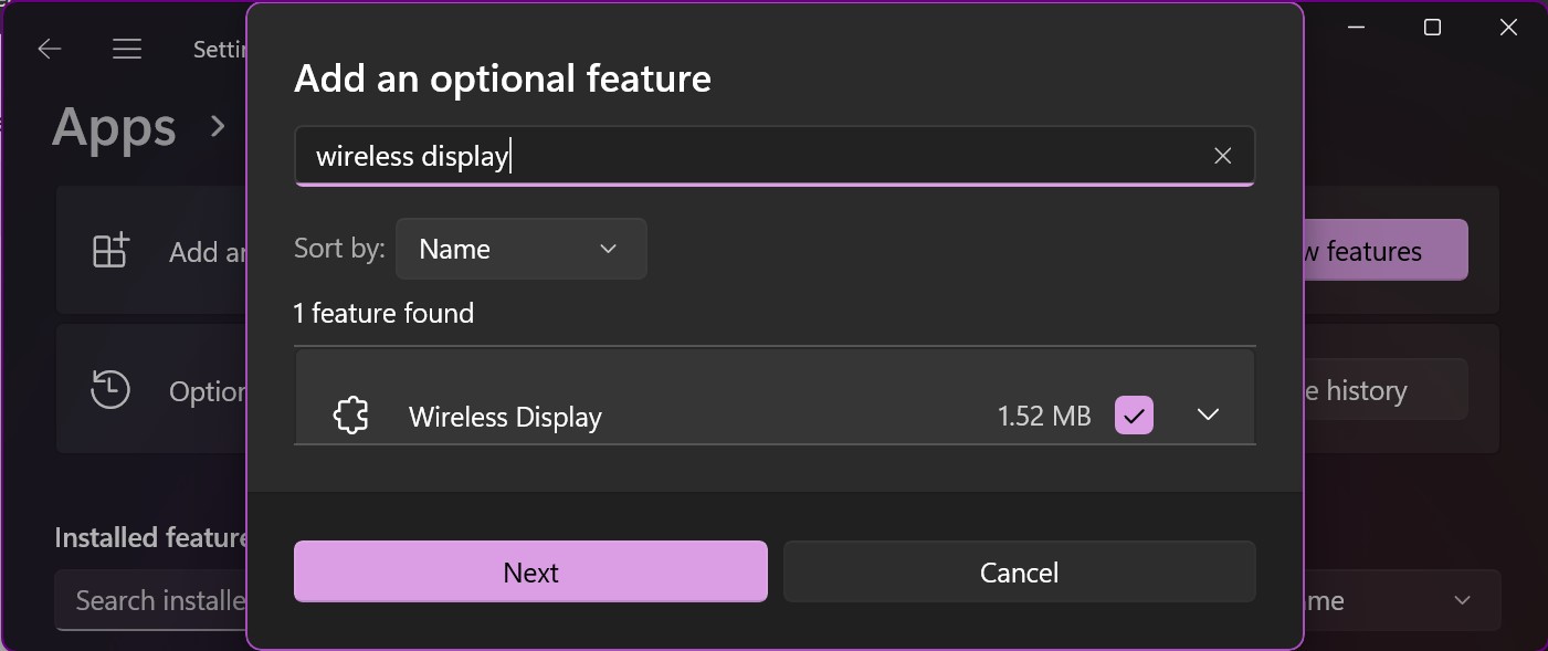 Miracast Wireless Display Feature