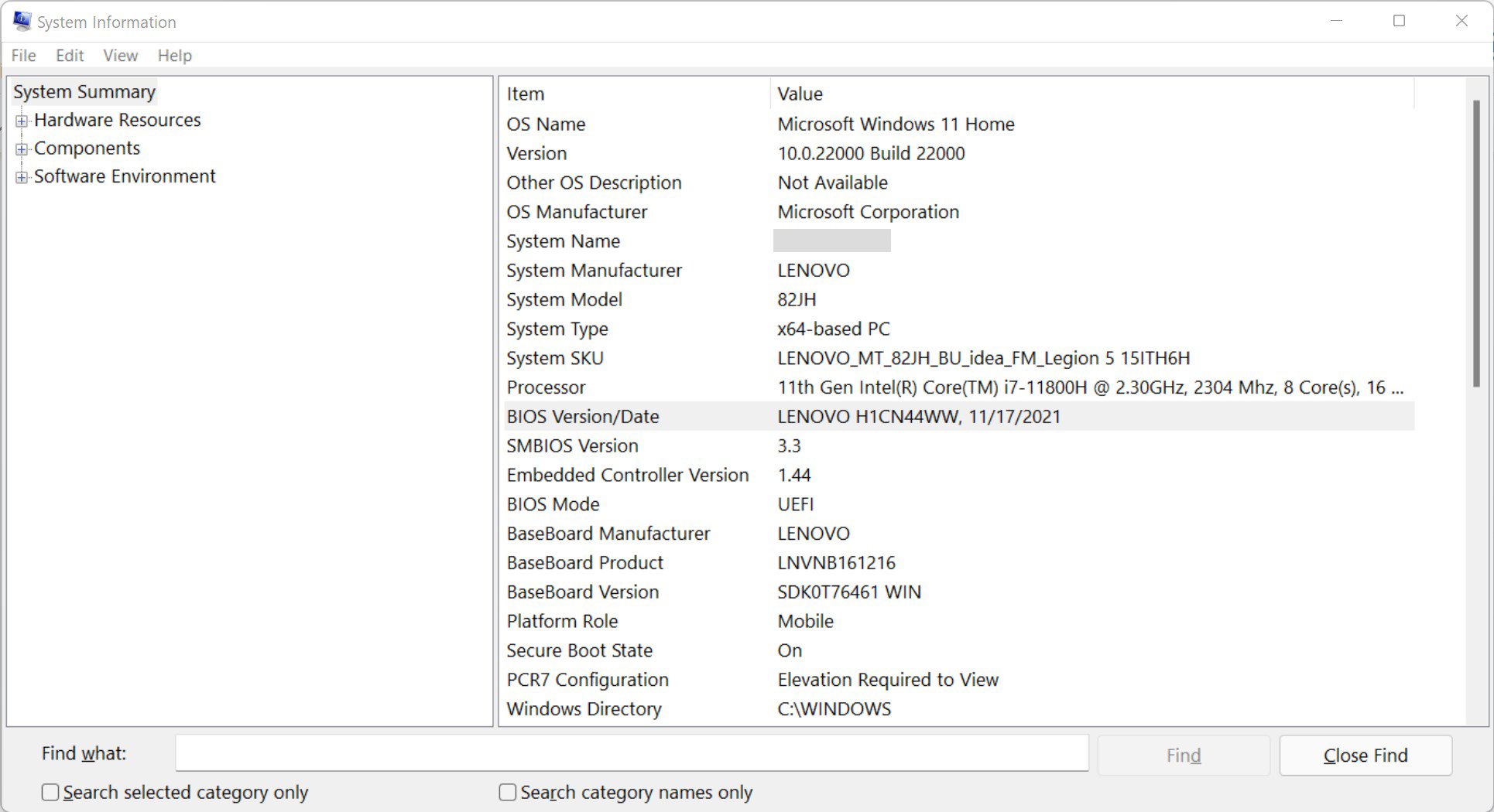 System Information BIOS Version