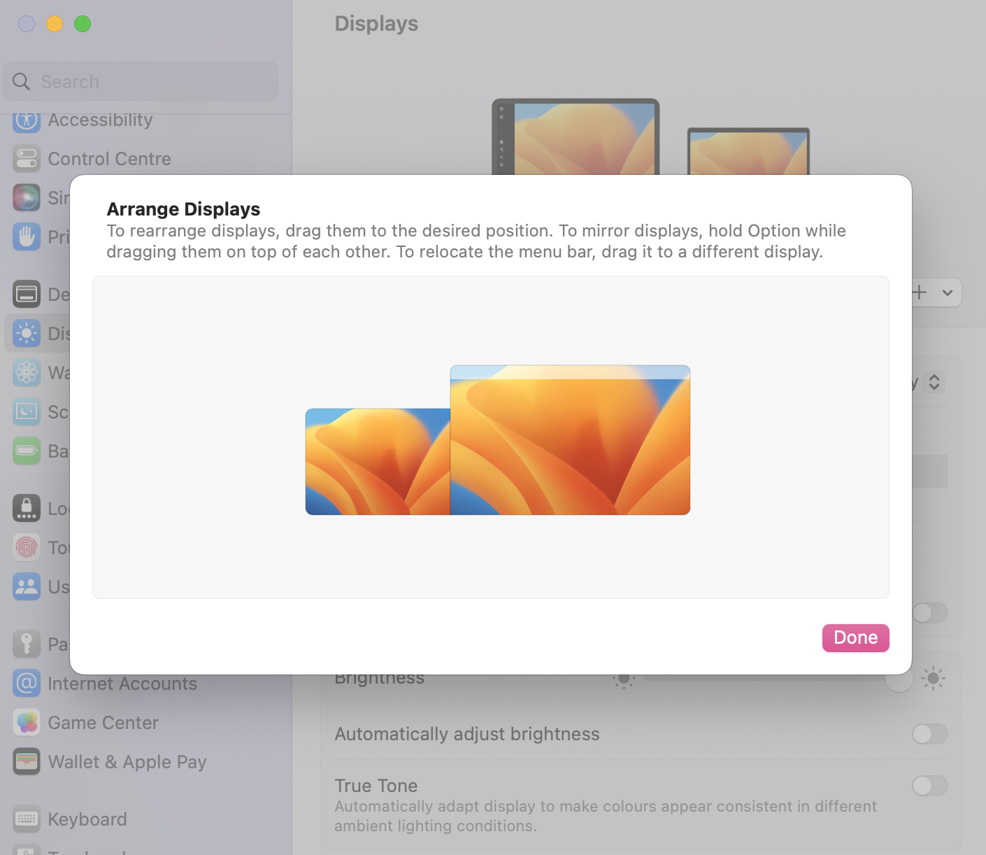 Mac “Arrange Displays” settings