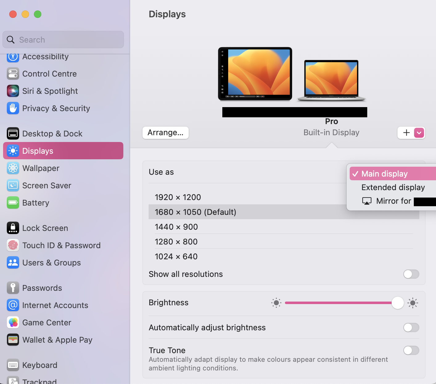 Mac “Displays” option