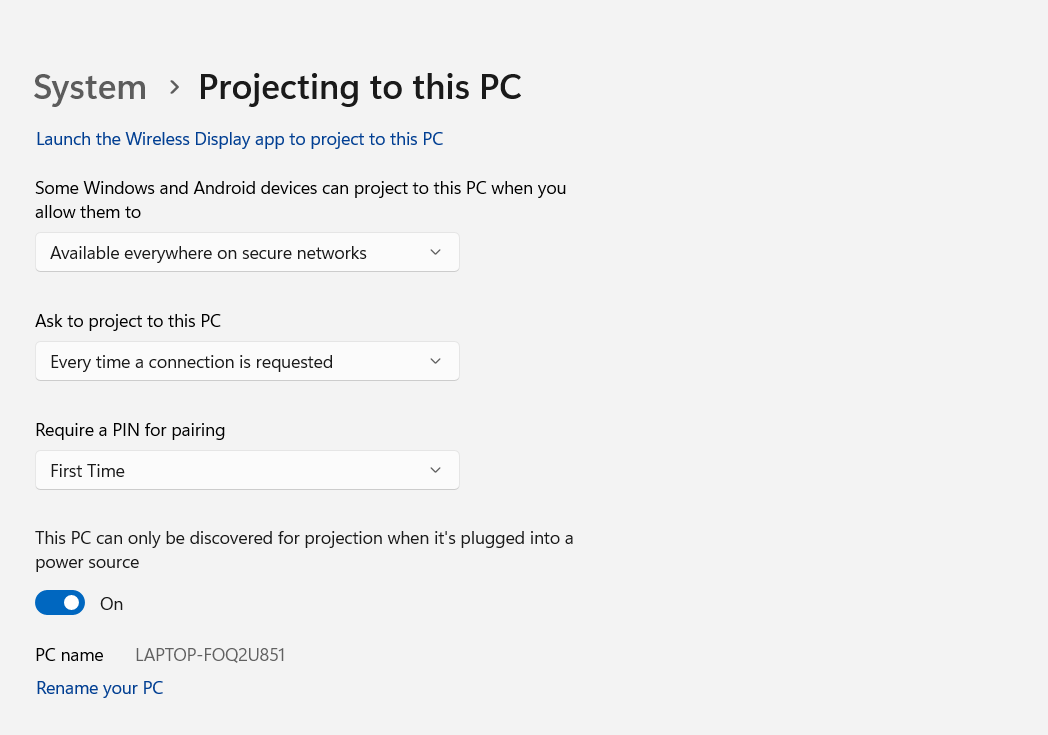 Miracast configuration