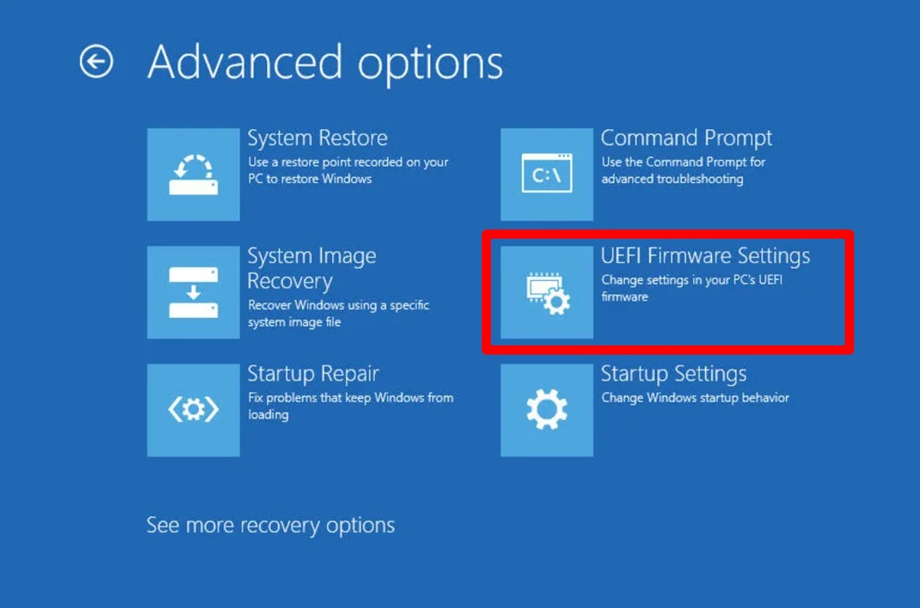 Windows Troubleshooting Menu - UEFI Firmware Settings