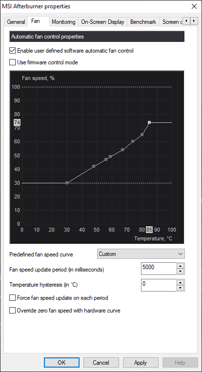 MSI Afterburner Fan Speed capped at 74%