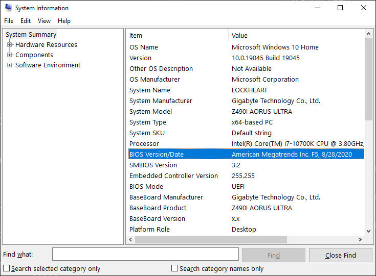 BIOS Version/Date from System Information