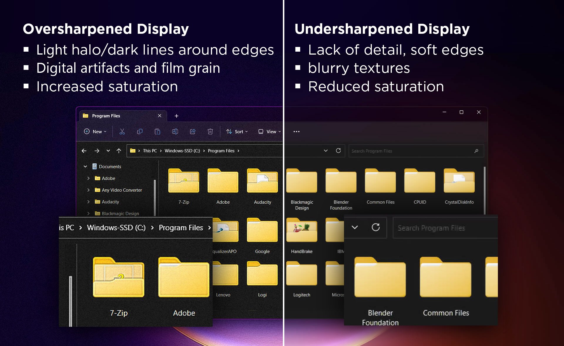 Oversharpened vs undersharpened display