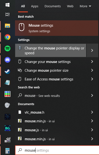 Change mouse pointer display or speed settings