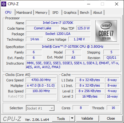 CPU-Z CPU tab
