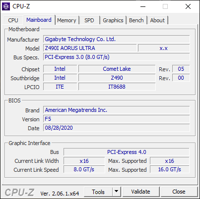 CPU-Z Mainboard tab