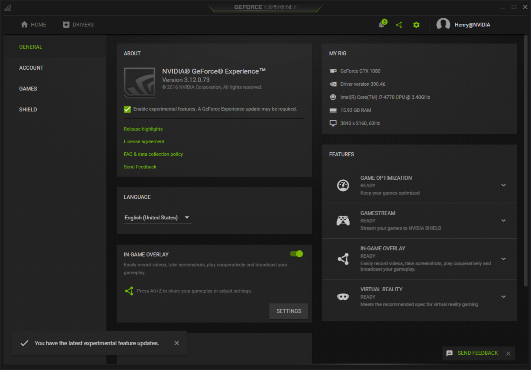 Experiencia GeForce Acerca de