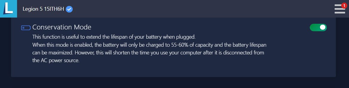 Lenovo Vantage Conservation Mode