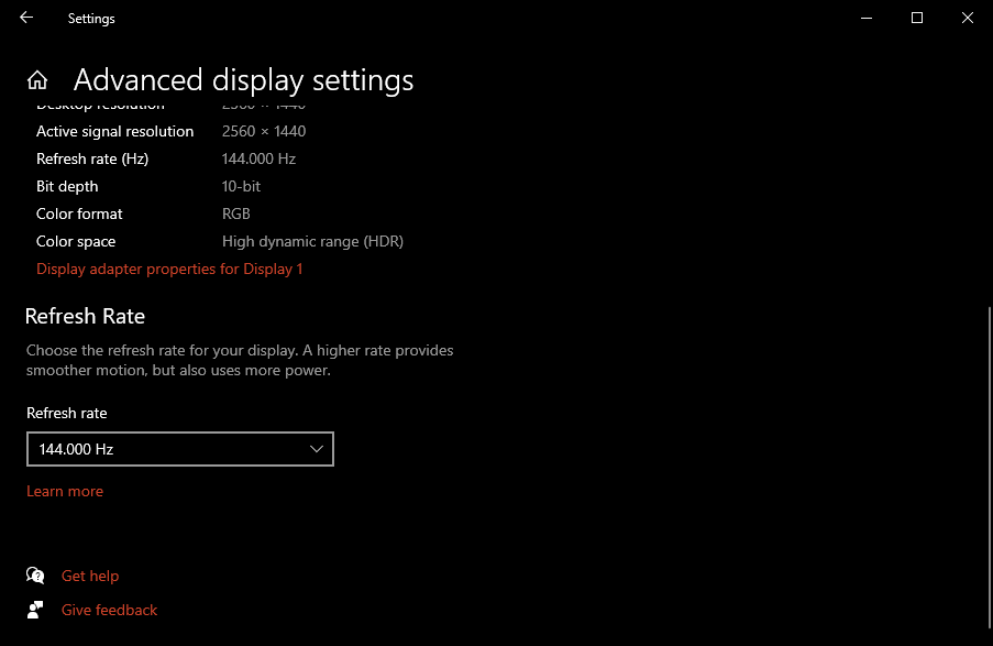 Advanced display settings