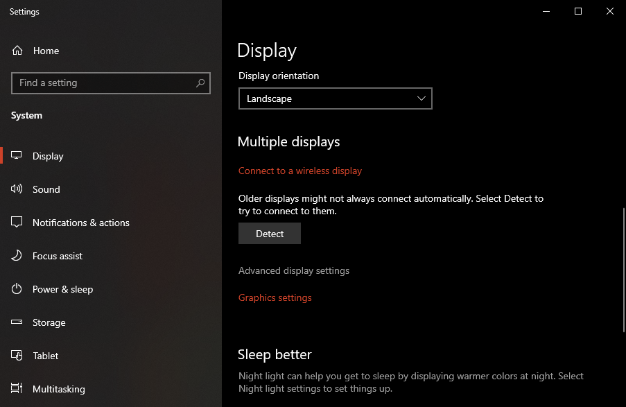 Display settings window