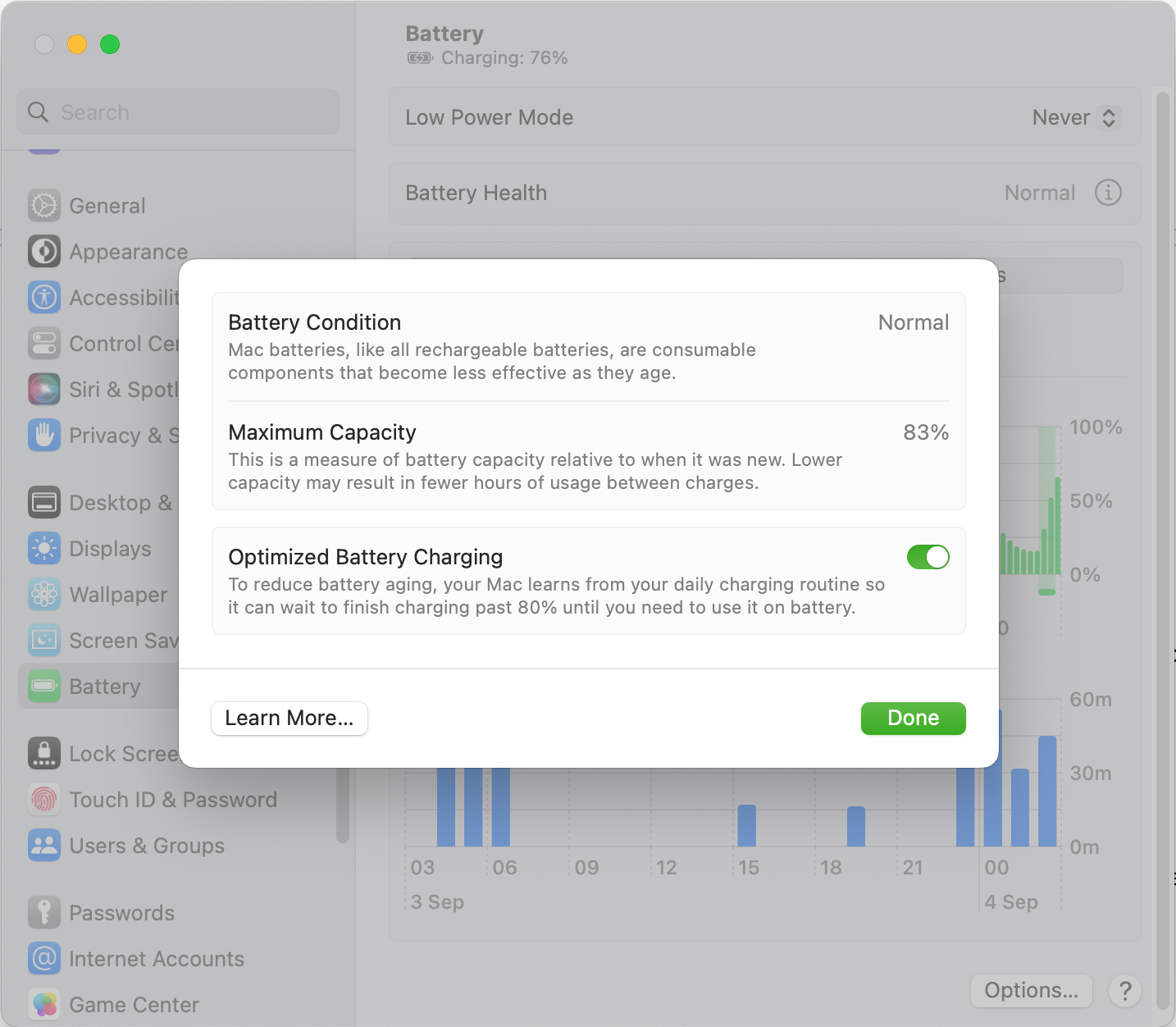 MacBook Battery Health Information