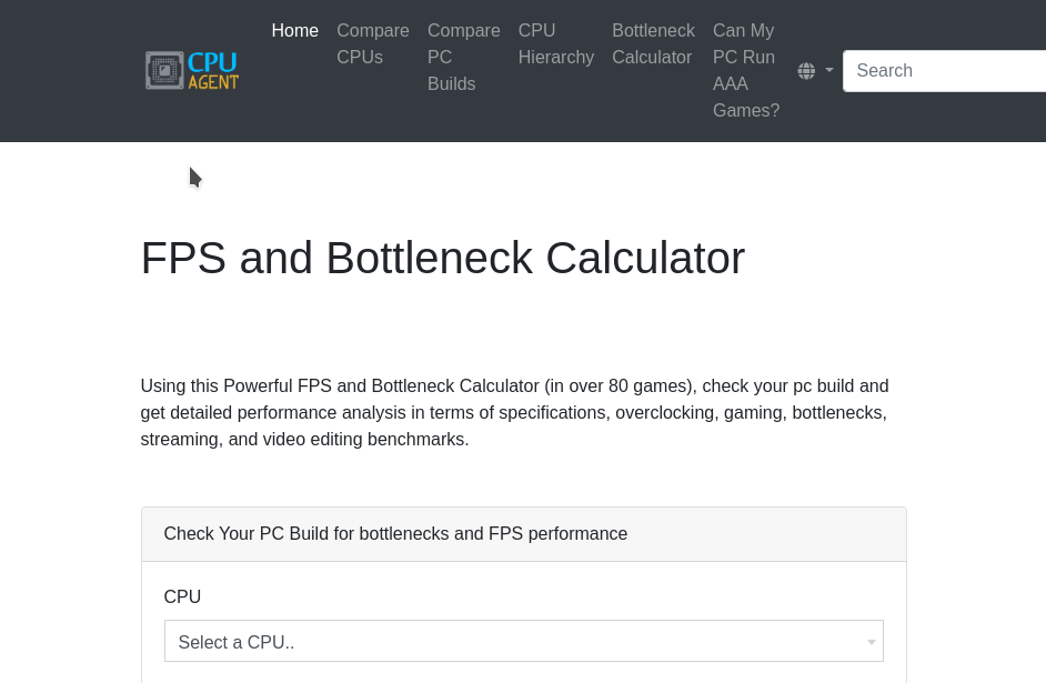 CPU Agent’s FPS and Bottleneck Calculator