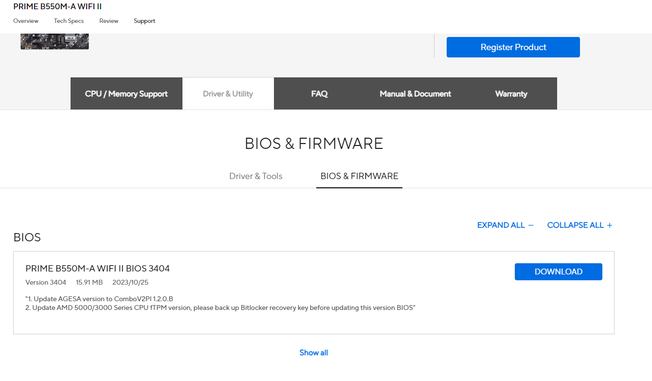 Download ASUS BIOS firmware